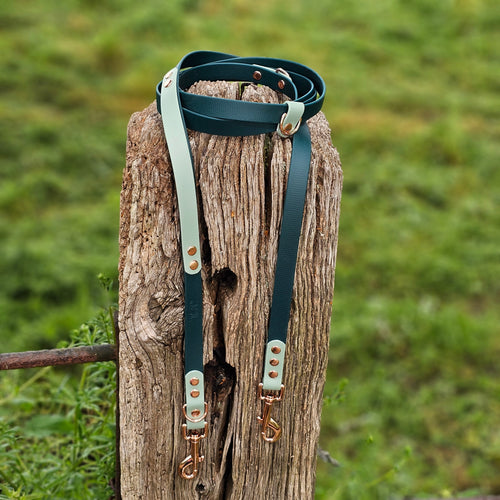 Dark Green & Sage - Waterproof BioThane© handsfree Dog Training Lead