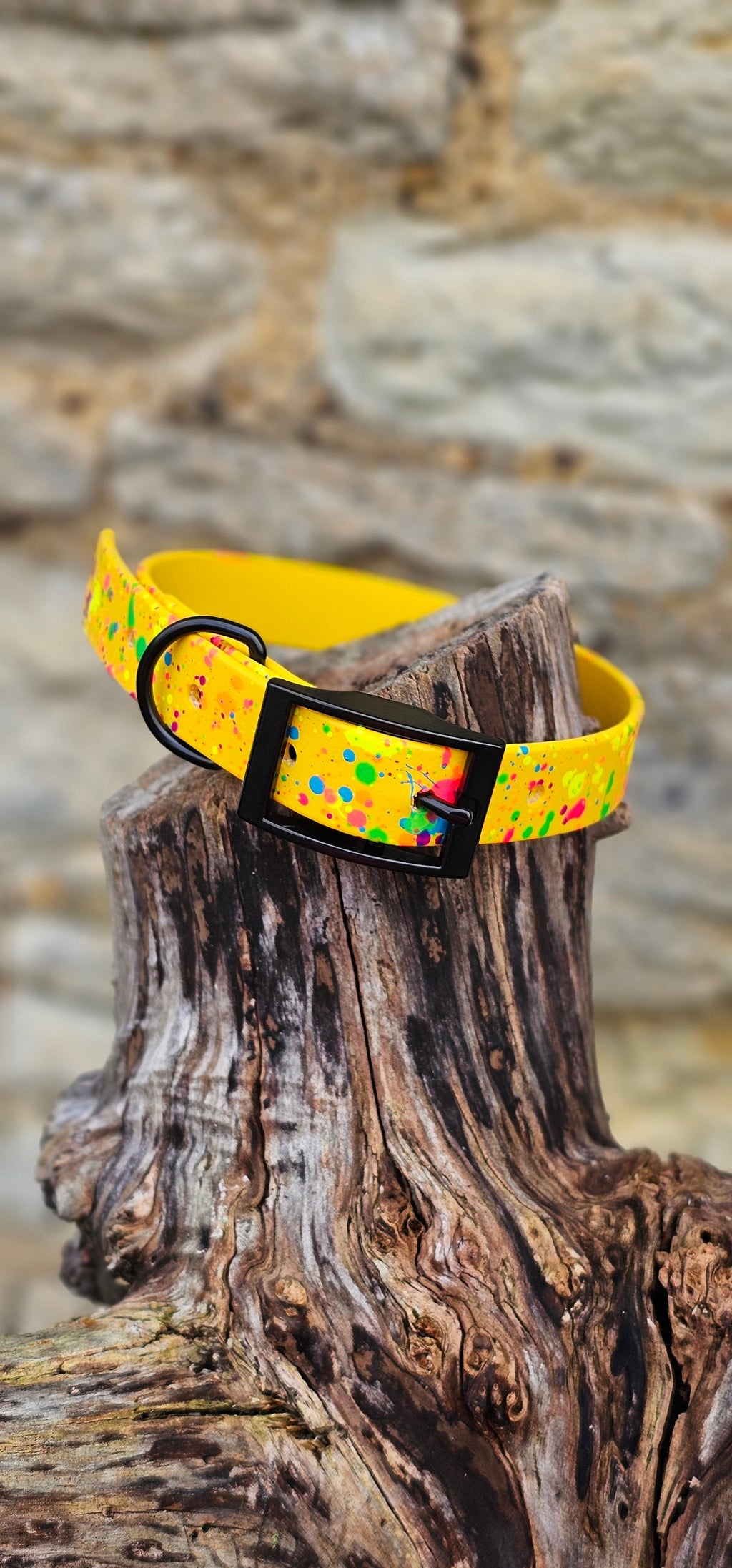 Yellow - Waterproof BioThane© Neon Splatter Dog Collar